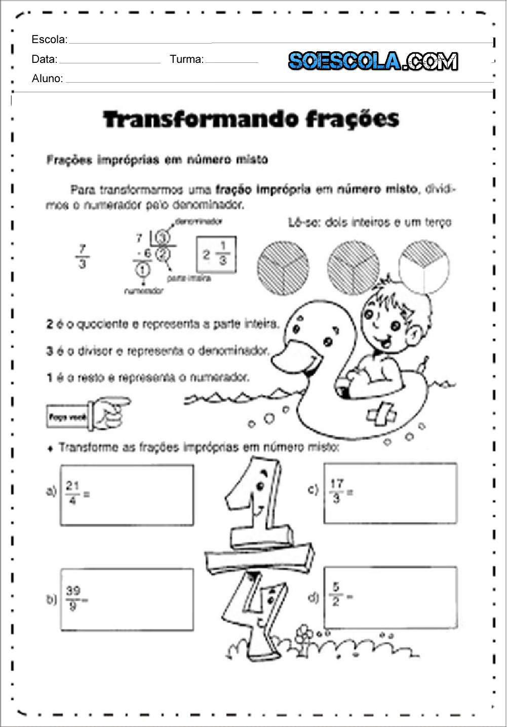 Atividades com Frações 4 ano do Ensino Fundamental - Para imprimir.