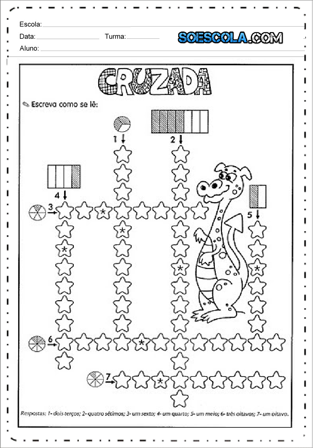 Atividade de Matemática sobre Frações - 6º Ano - 7º Ano - Com gabarito