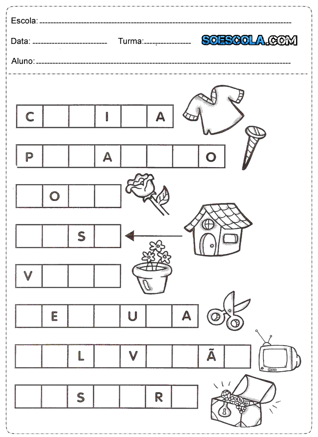 Atividade de Alfabetização para imprimir - Click Escolar