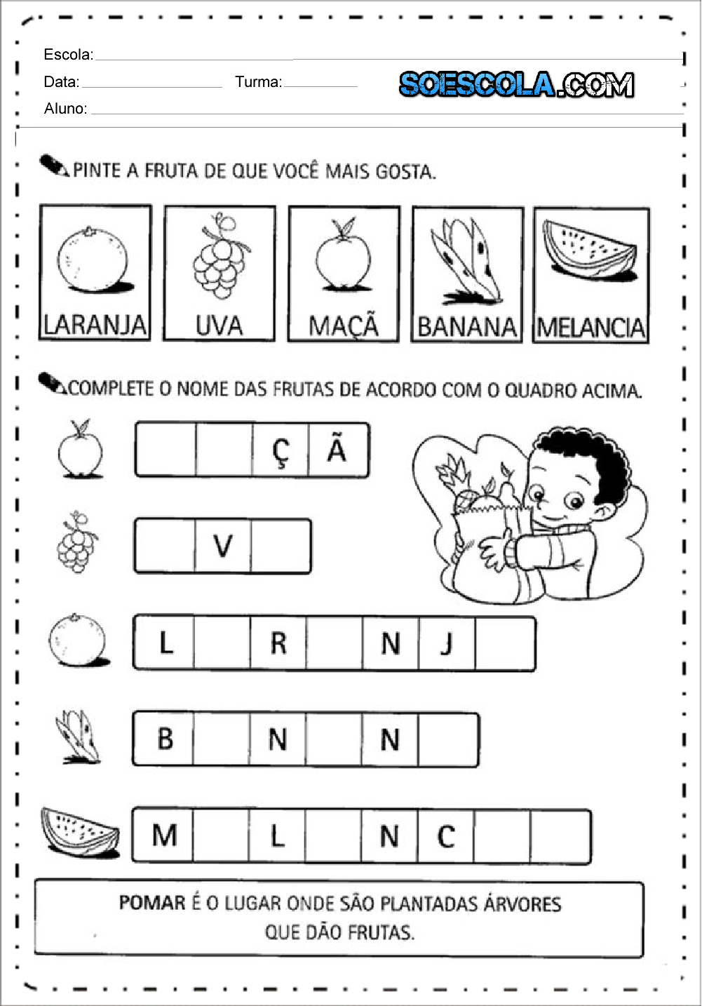 Atividades de Alimentação Saudável 1 ano do Ensino Fundamental.