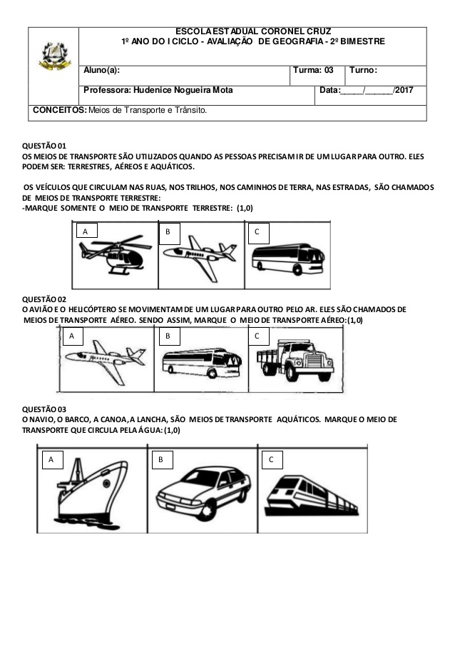 Atividades de Geografia 1 ano - Ensino Fundamental - Para Imprimir.