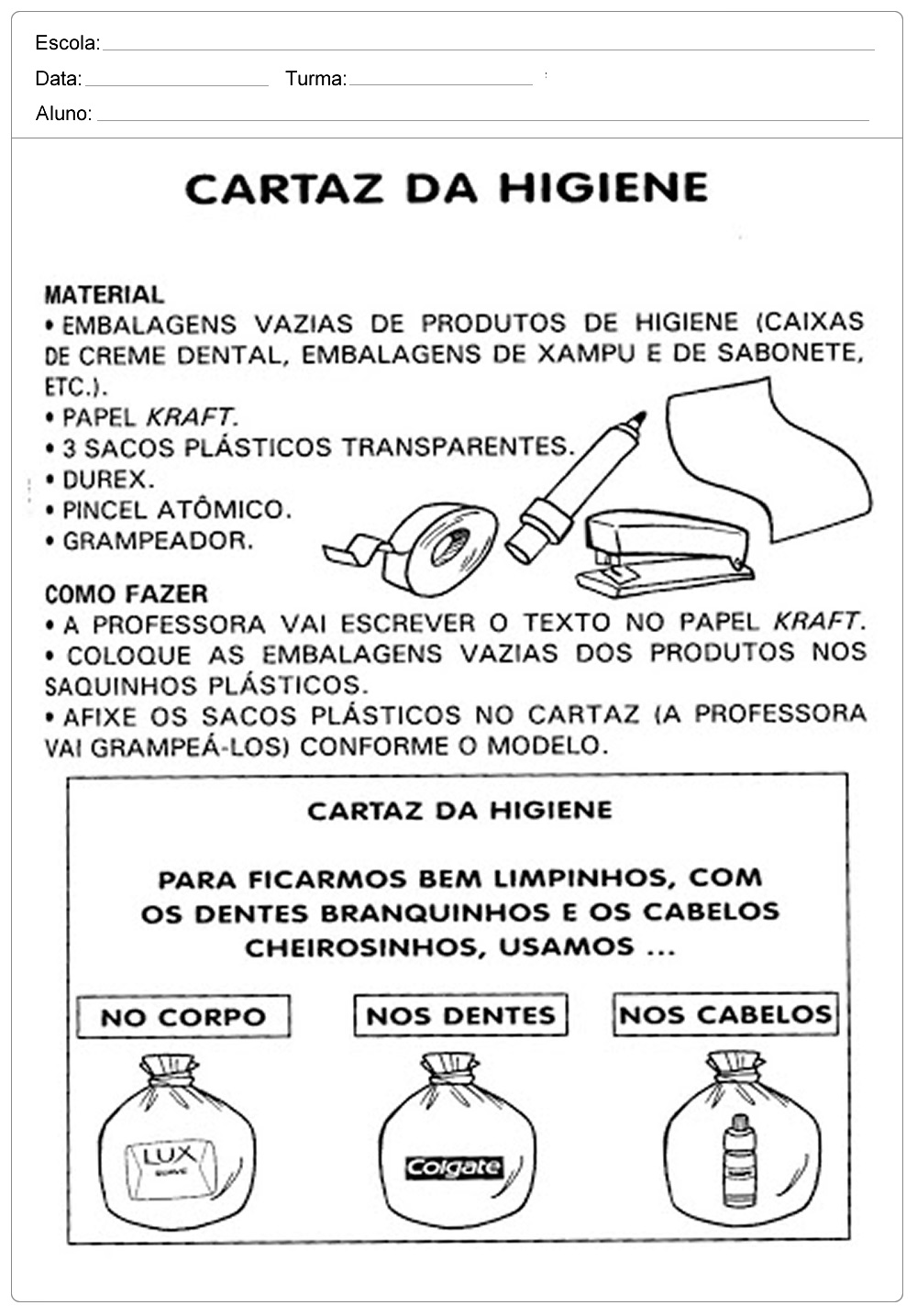 Plano de Aula cuidando do corpo - Higiene Pessoal - Ensino Fundamental.