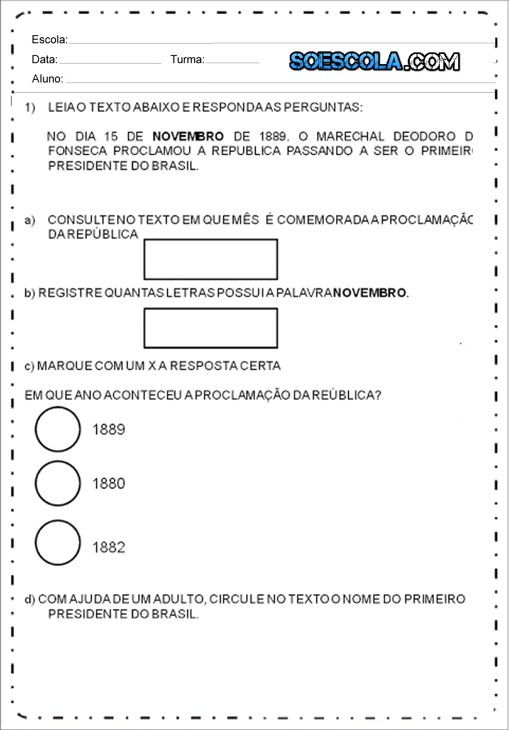 Atividades Proclamação da República 3 ano - Para Imprimir - Baixe.