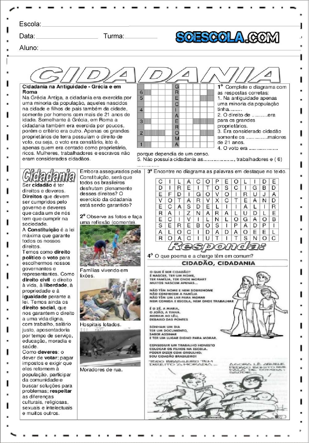 Atividades sobre Cidadania - Para Imprimir - Series Iniciais.