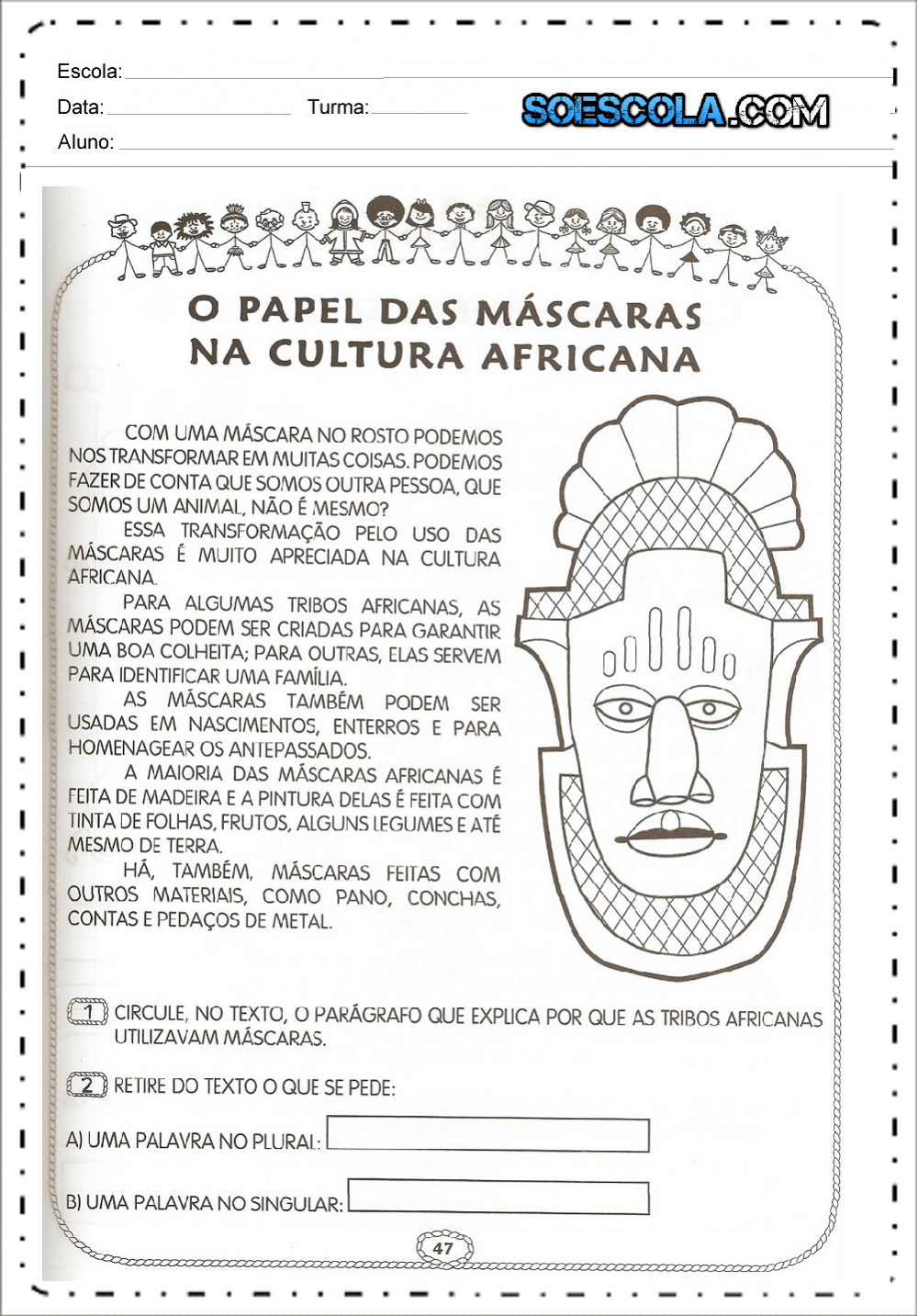 Atividades sobre máscaras africanas - O papel das mascaras africanas ...