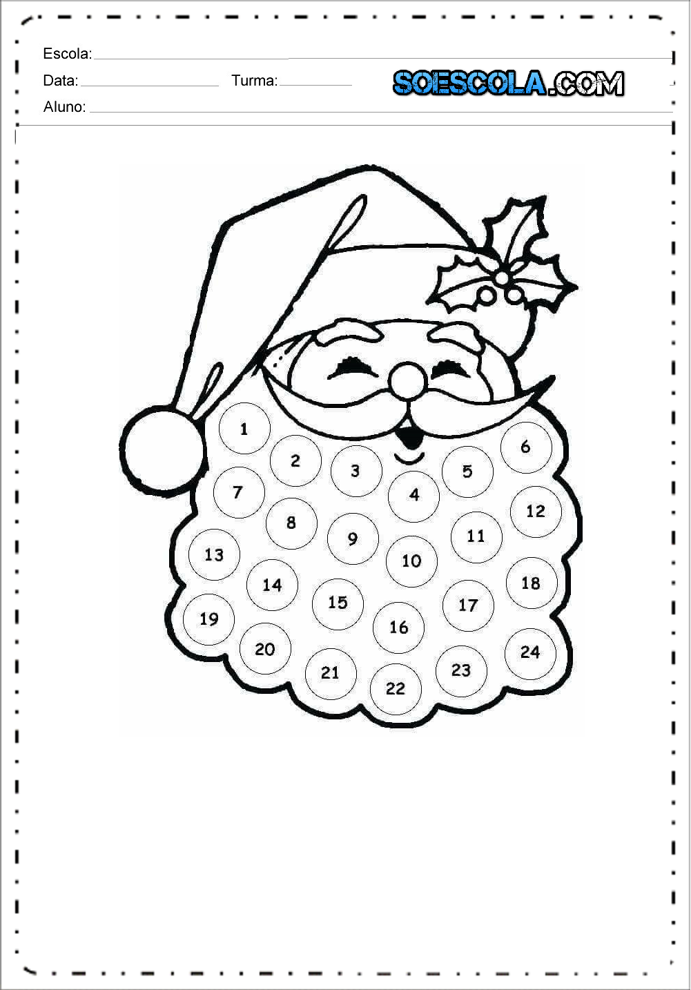 Calendário Papai Noel com moldes para imprimir - Natal