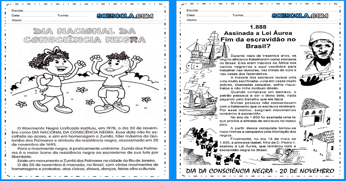 Atividade de Inglês sobre o Dia da Consciência Negra com Gabarito