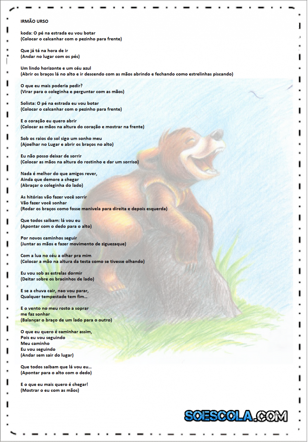 Coreografia para formatura infantil - Irmão Urso para imprimir