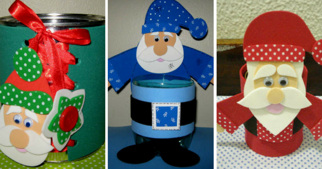 Lembrancinha Papai Noel na lata com moldes para imprimir - EVA