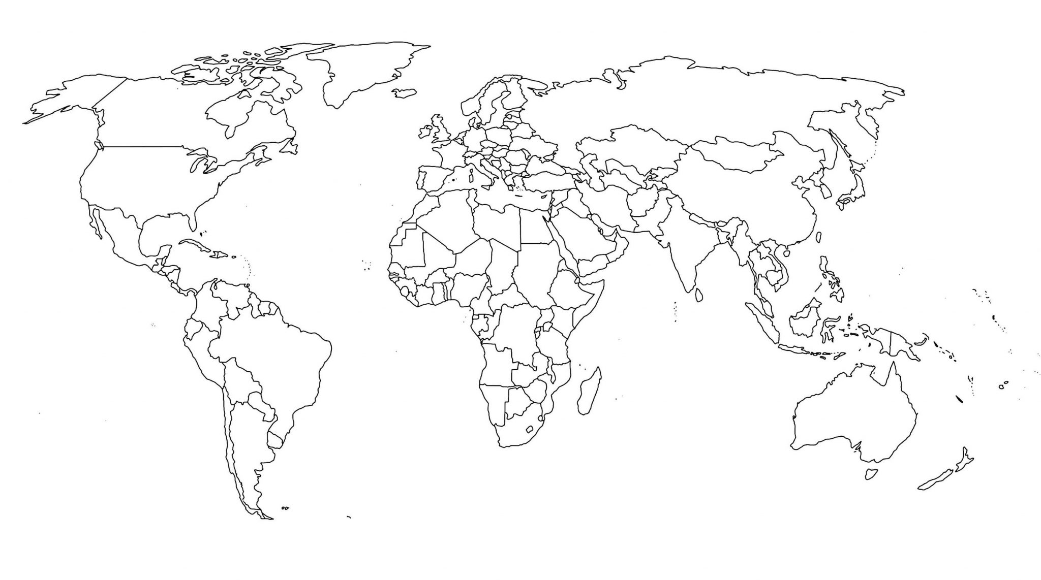 Все страны на контурной карте
