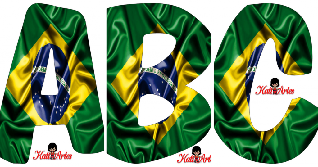 Moldes de Letras Bandeira do Brasil - Letras do Alfabeto para Imprimir.
