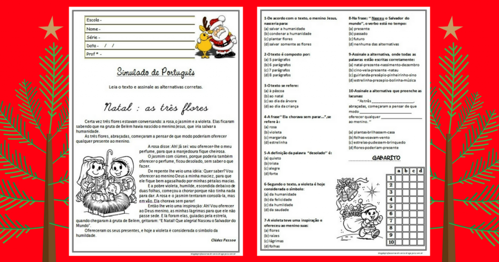 Simulado de Português 4 ano sobre Natal - Para imprimir - Baixe em PDF