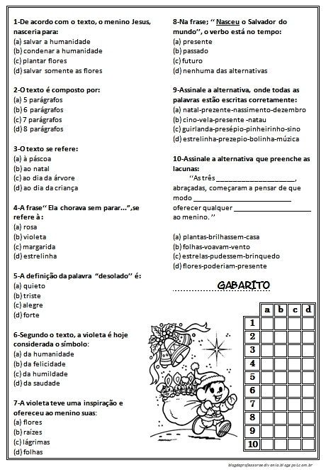 Simulado de Português 4 ano sobre Natal - Para imprimir - Baixe em PDF