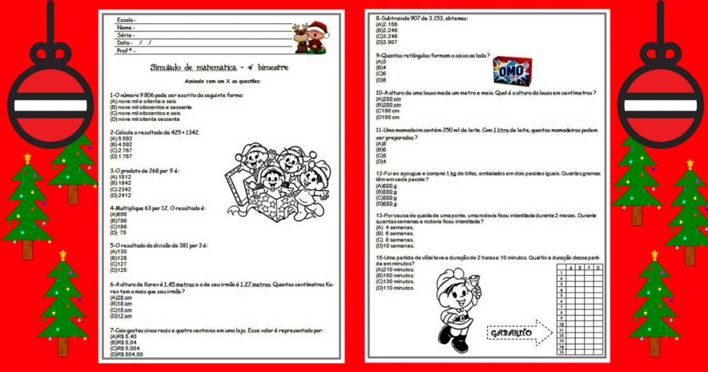 Atividades de matemática 4º ano do Ensino Fundamental 4º bimestre