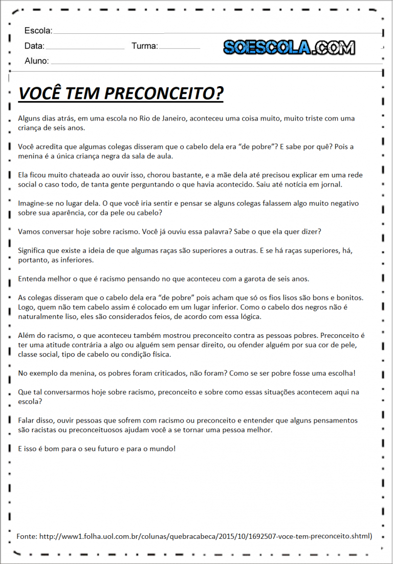 Considerando A Narrativa Acima E Conhecimentos Sobre Preconceito