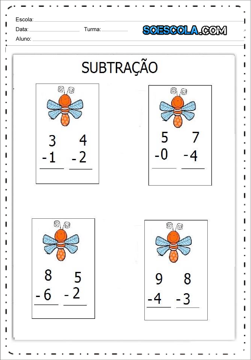 2 Atividades de Subtração - Continhas de Subtração para imprimir