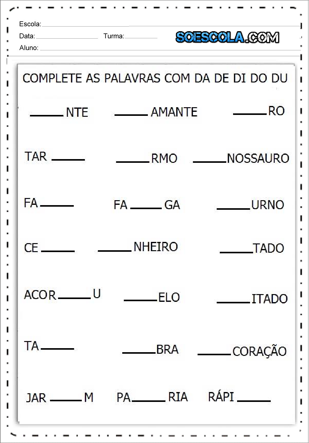 Atividades com a letra D - Alfabetização Inicial - Para imprimir