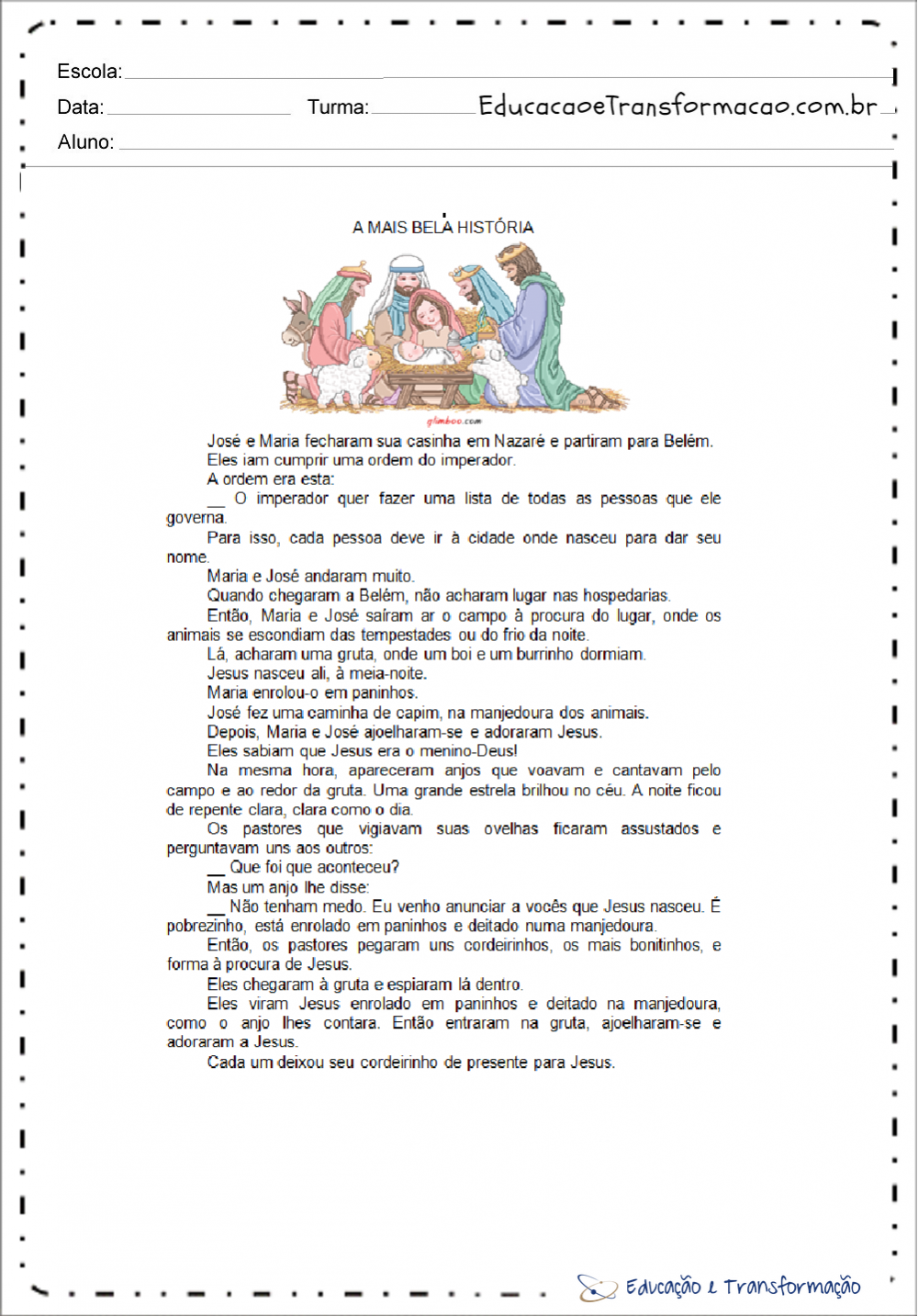 UM BREVE RELATO SOBRE A VINDA DE JESUS EM TEXTO DE NATAL EM INGLÊS