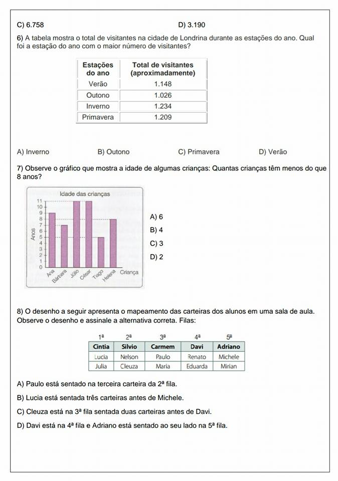 Avaliação Diagnóstica de Matemática 5 ano - Para imprimir e Baixar