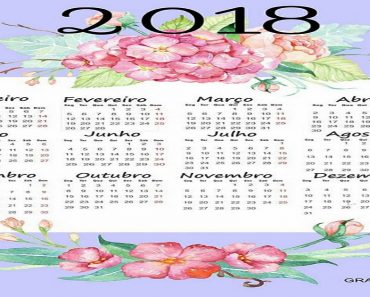 Calendário 2018 com Flores - Para imprimir