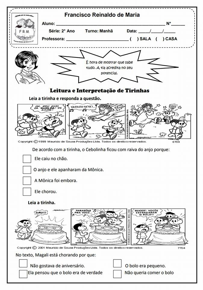 Leitura e Interpretação de Tirinhas - Atividades para imprimir