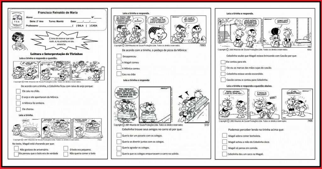 Leitura e Interpretação de Tirinhas - Atividades educativas para imprimir