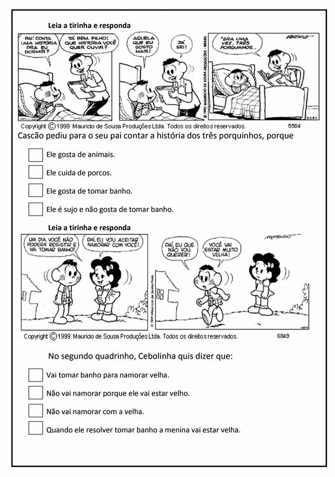 Leitura e Interpretação de Tirinhas - Atividades para imprimir