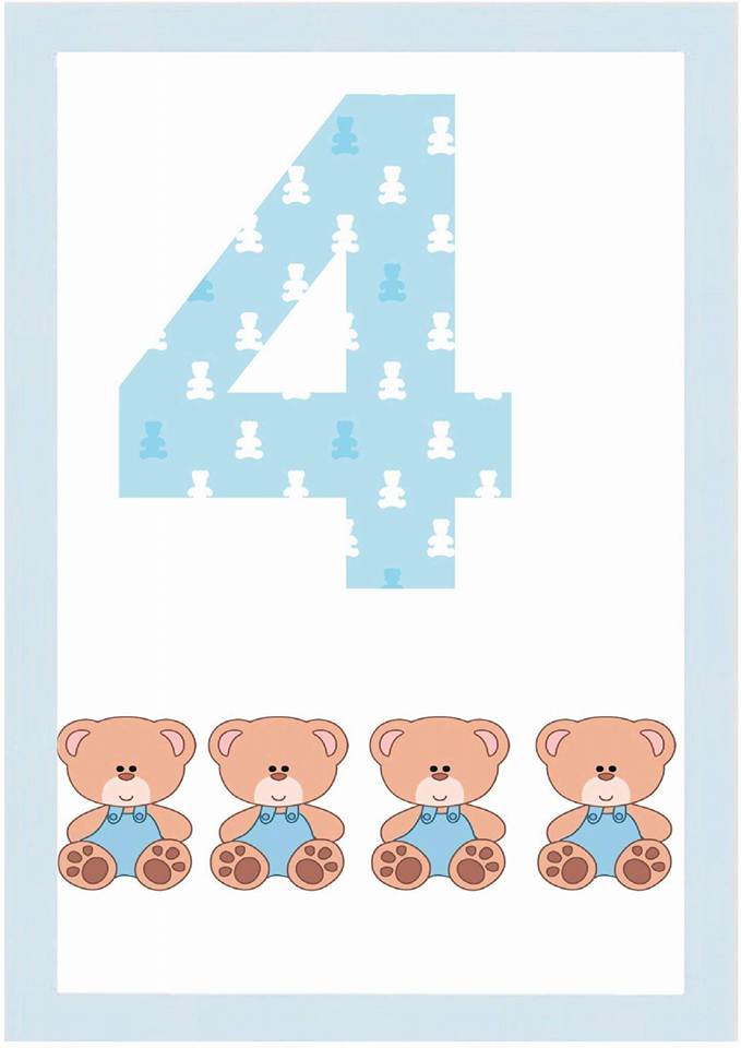 Números com tema Ursinho - Cards Ilustrados de Números para imprimir