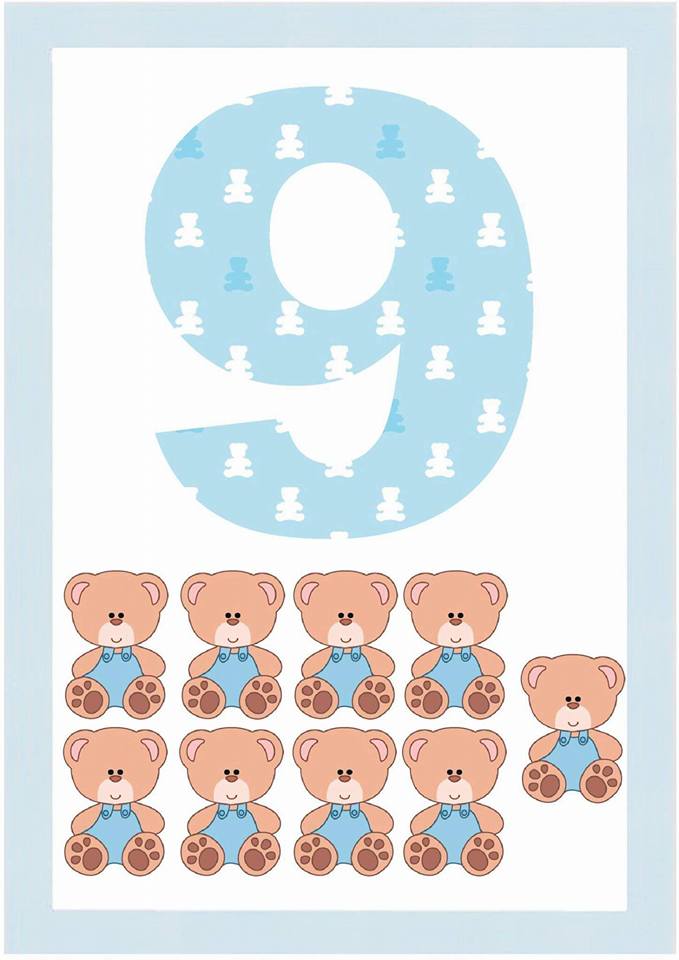 Números com tema Ursinho - Cards Ilustrados de Números para imprimir