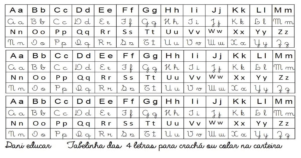 Tabela Do Alfabeto Com 4 Tipos De Letras Para Imprimir — SÓ Escola
