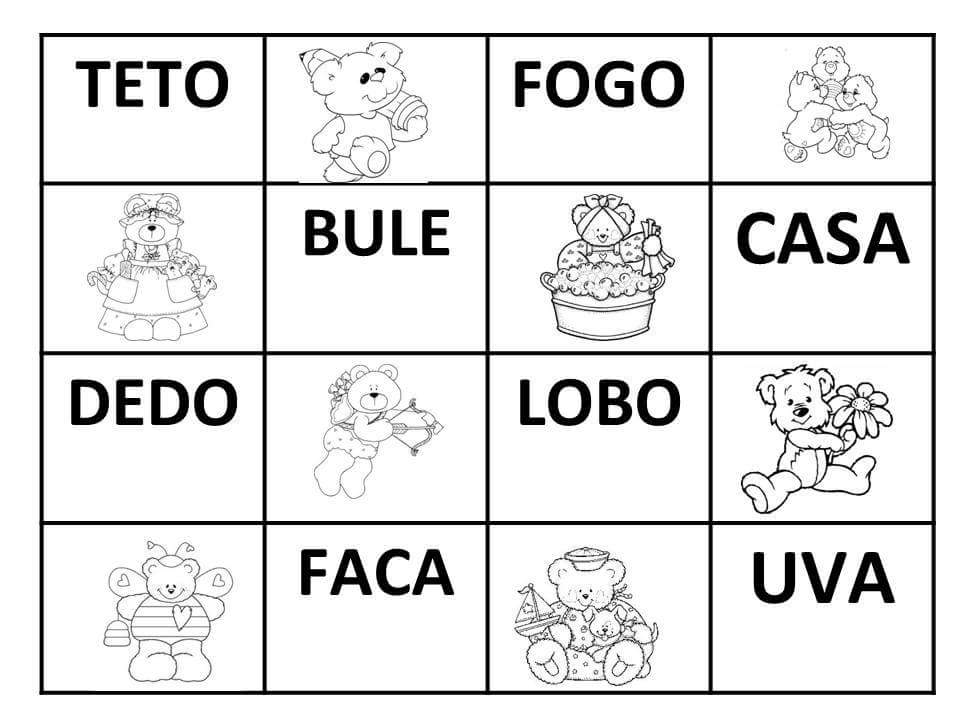 Bingo de Palavras - Cartelas para imprimir