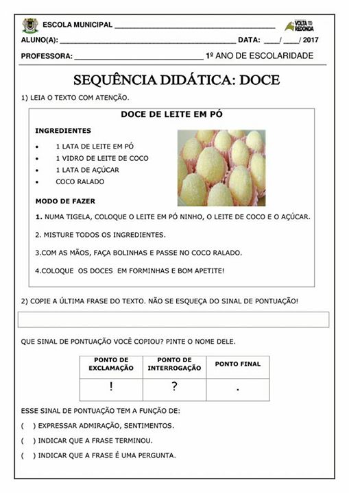 Sequência Didática Doce para 1 ano para imprimir