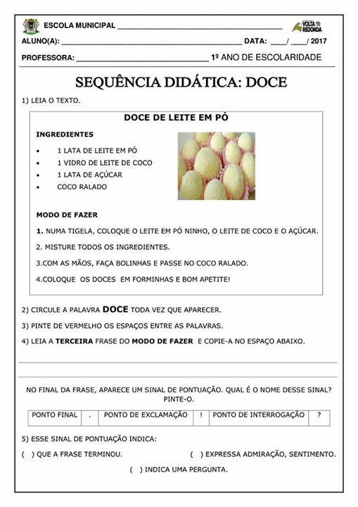 Sequência Didática Doce para 1 ano para imprimir