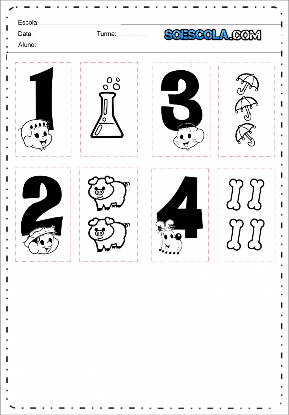 Numerais da Turma da Mônica de 1 a 10 para imprimir