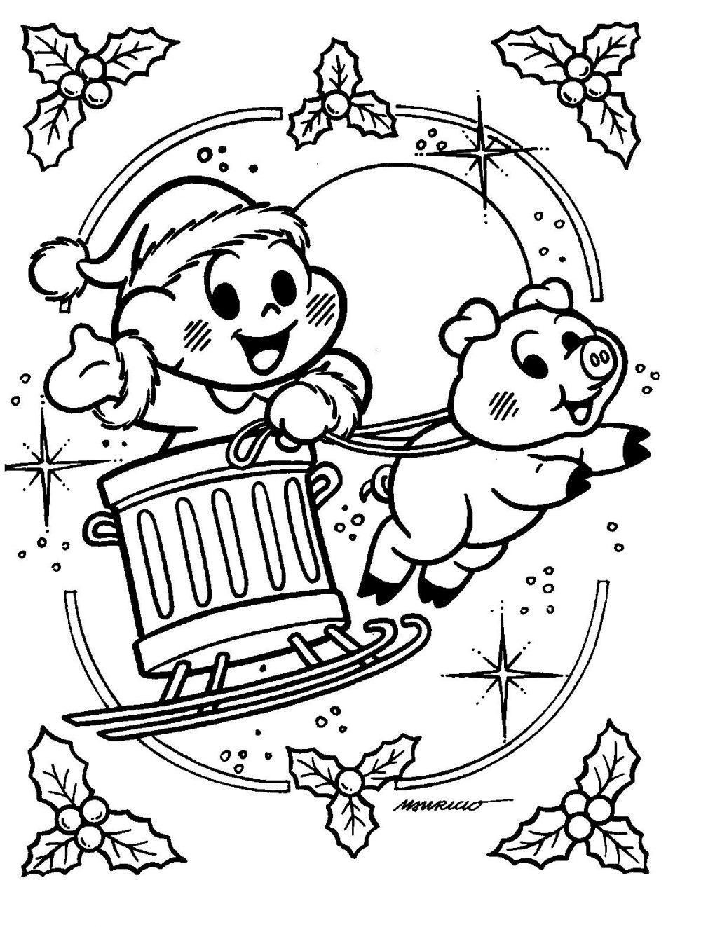 Desenho para Colorir Natal da Turma da Mônica - Desenho para Colorir