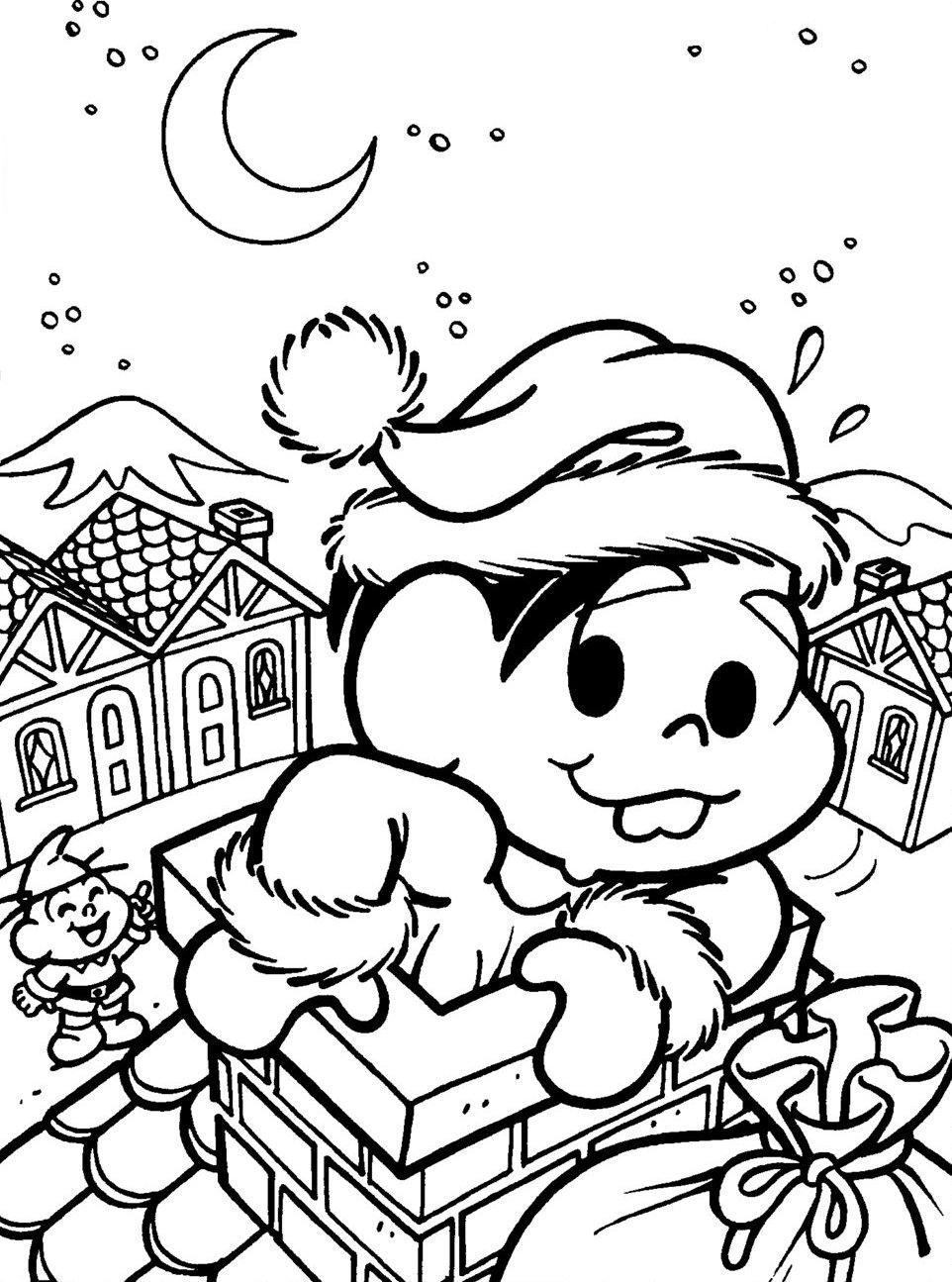 Desenho Feliz Natal Turma da Mônica - Desenho para Colorir