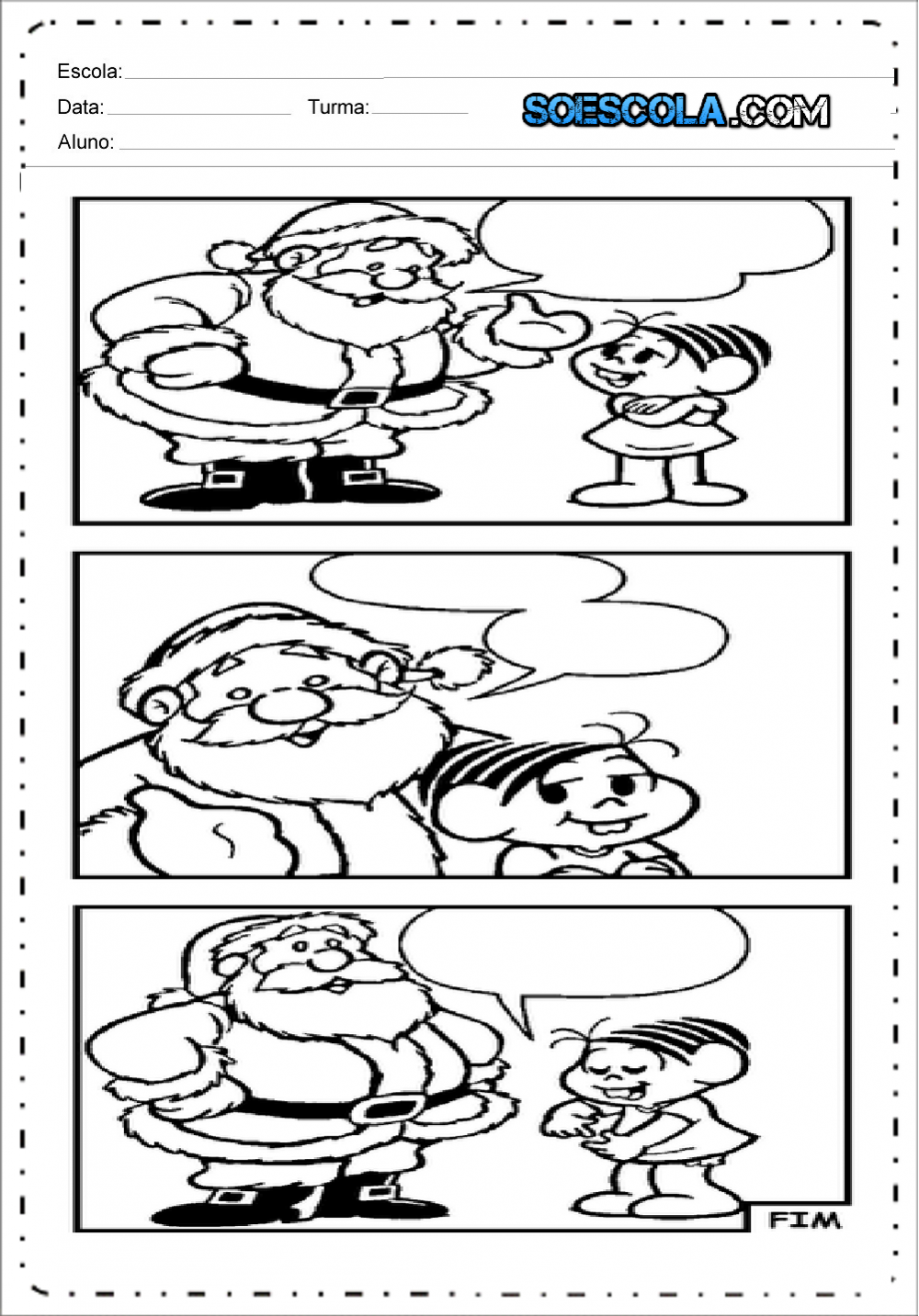 Produção textual com história em quadrinhos de Natal