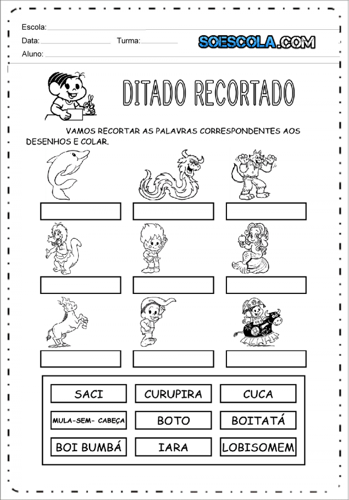 Ditado Recortado: Tem na Escola worksheet