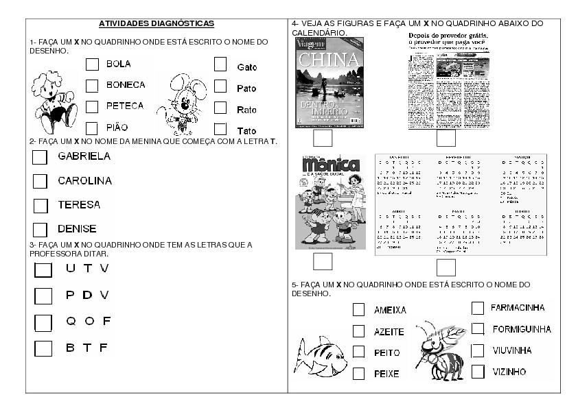 Atividades Diagnóstica para 2 ano