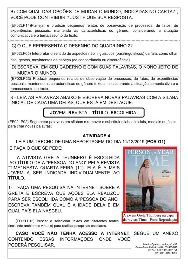 Atividades Quarentena - 2 ano de Português - Imprimir