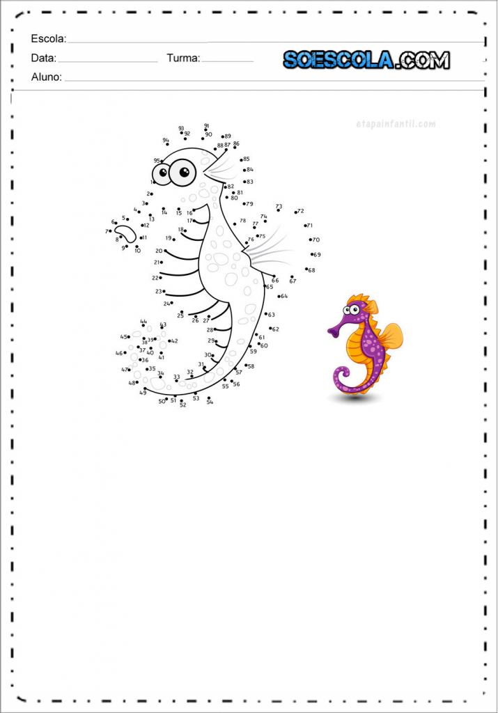 Desenhos de cavalos-marinhos: Animais Pontilhados para imprimir