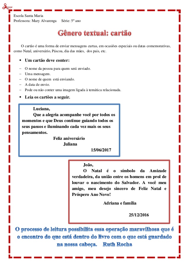 Atividades Gênero Textual Cartão - Para Imprimir - Folha 03
