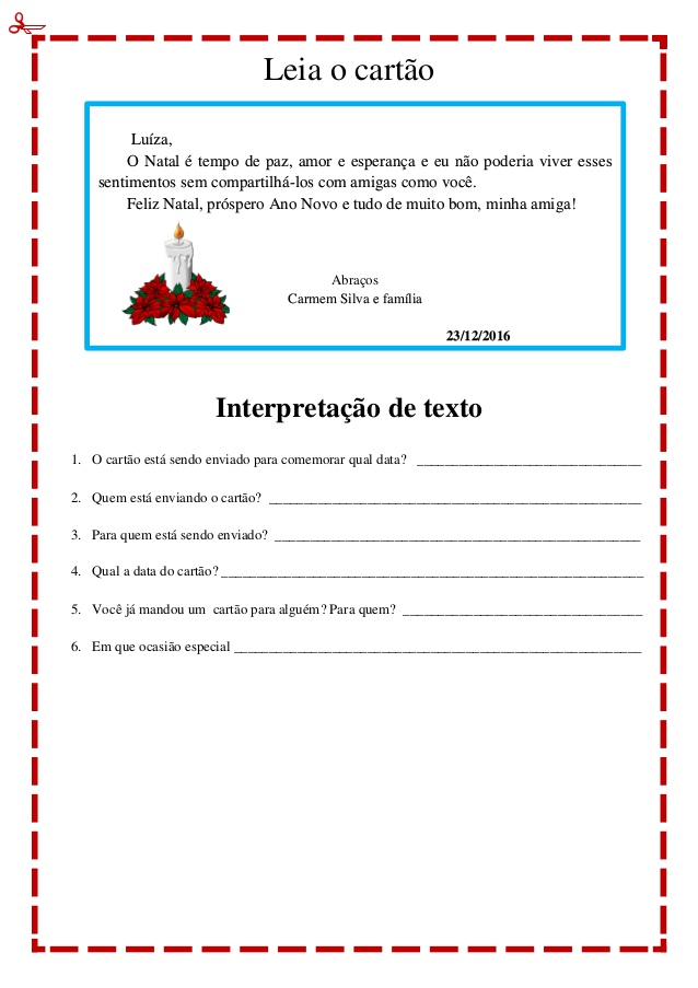 Atividades Gênero Textual Cartão - Para Imprimir - Folha 01