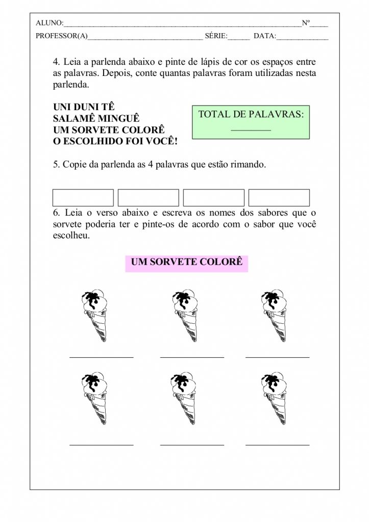 Atividades com Gênero Textual Parlenda para imprimir - Folha 03