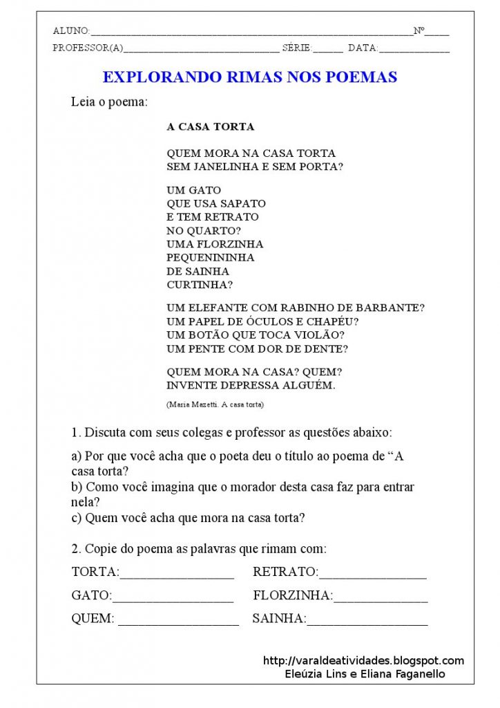 Atividades Gênero Textual Poesia -Atividade 01 - Folha 01