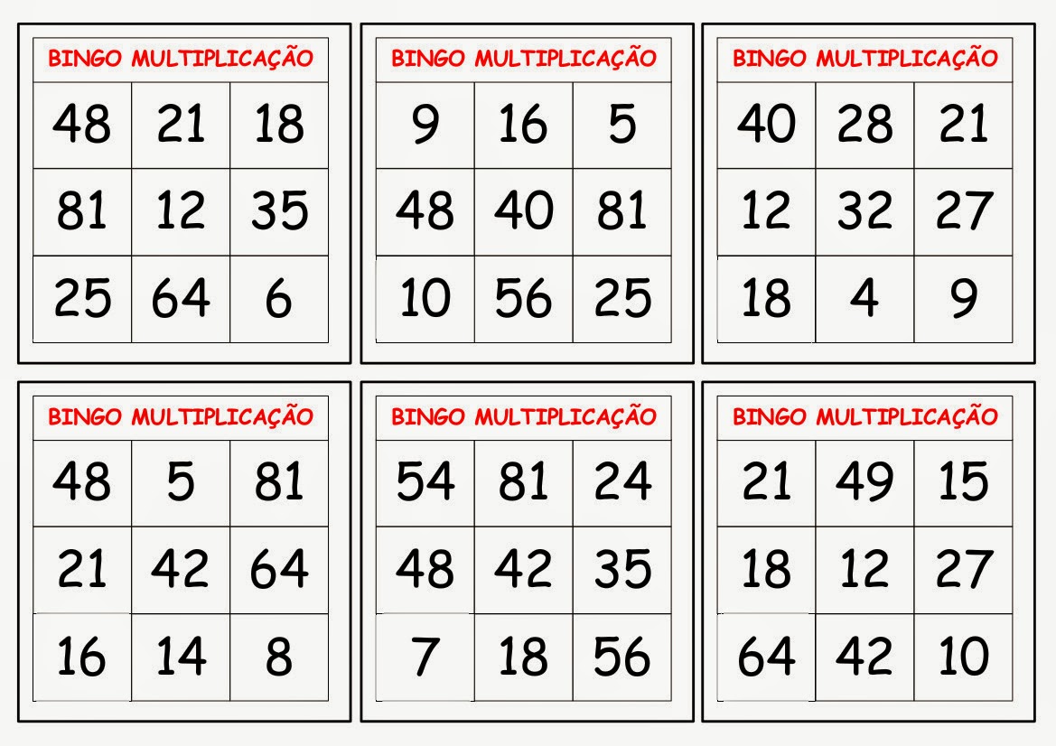 Atividades Bingo da Multiplicação - Para imprimir - Folha 04