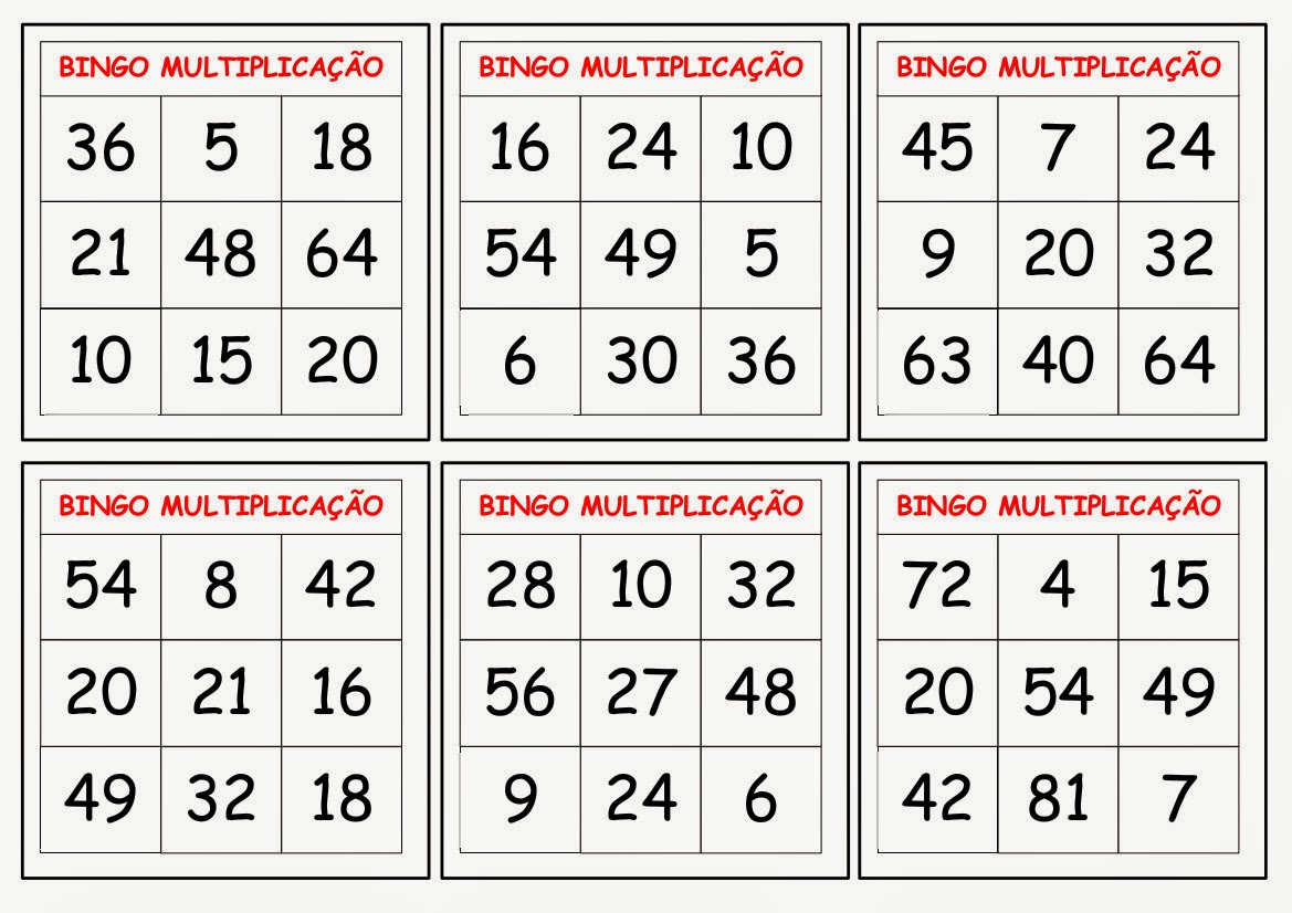 Atividades Bingo da Multiplicação - Para imprimir - SÓ ESCOLA