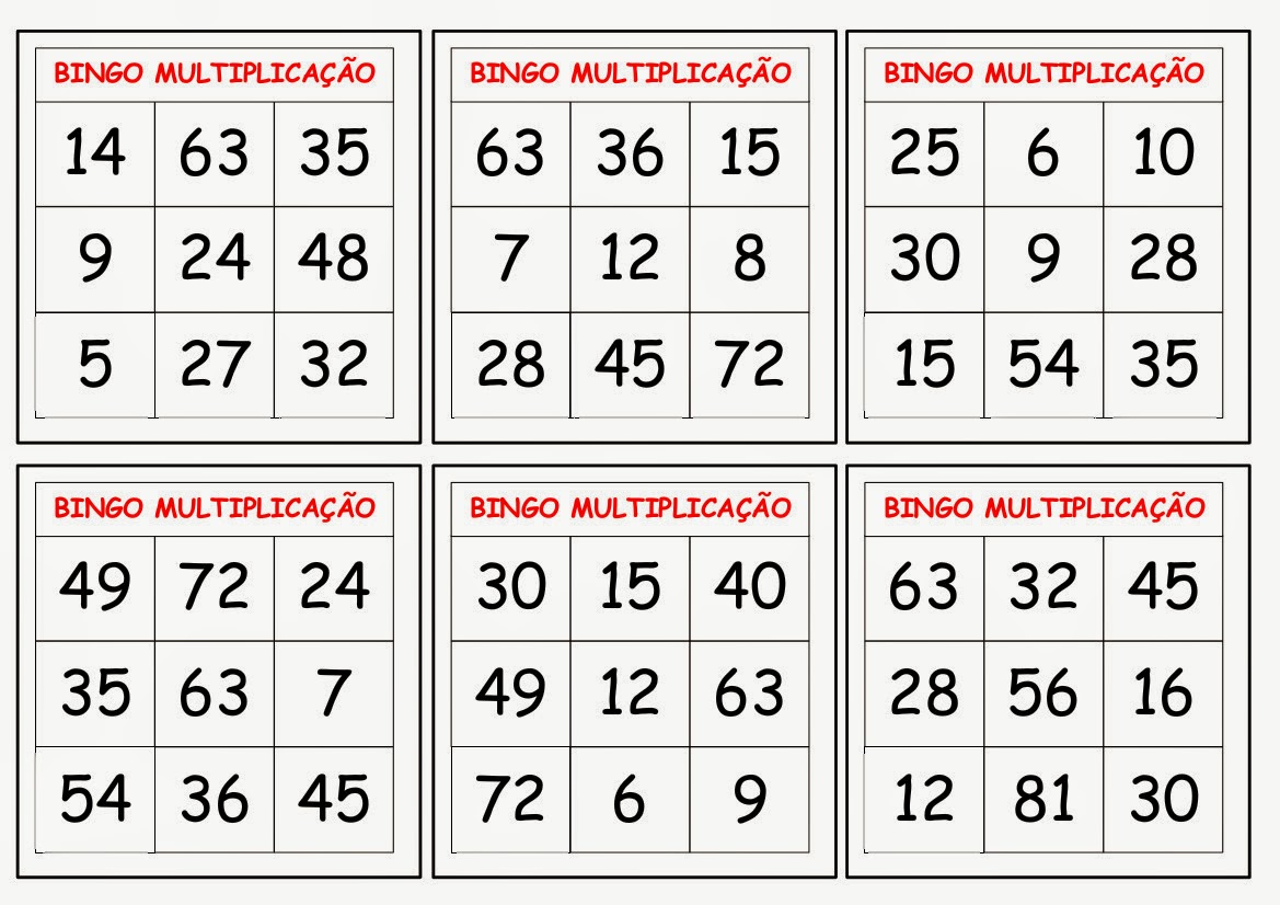 Atividades Bingo da Multiplicação - Para imprimir - Folha 07
