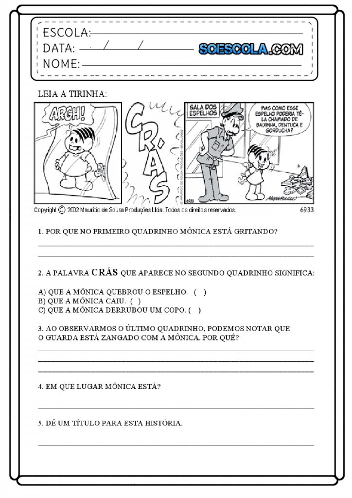 Atividades com Historias em Quadrinhos - Para imprimir - Folha 01