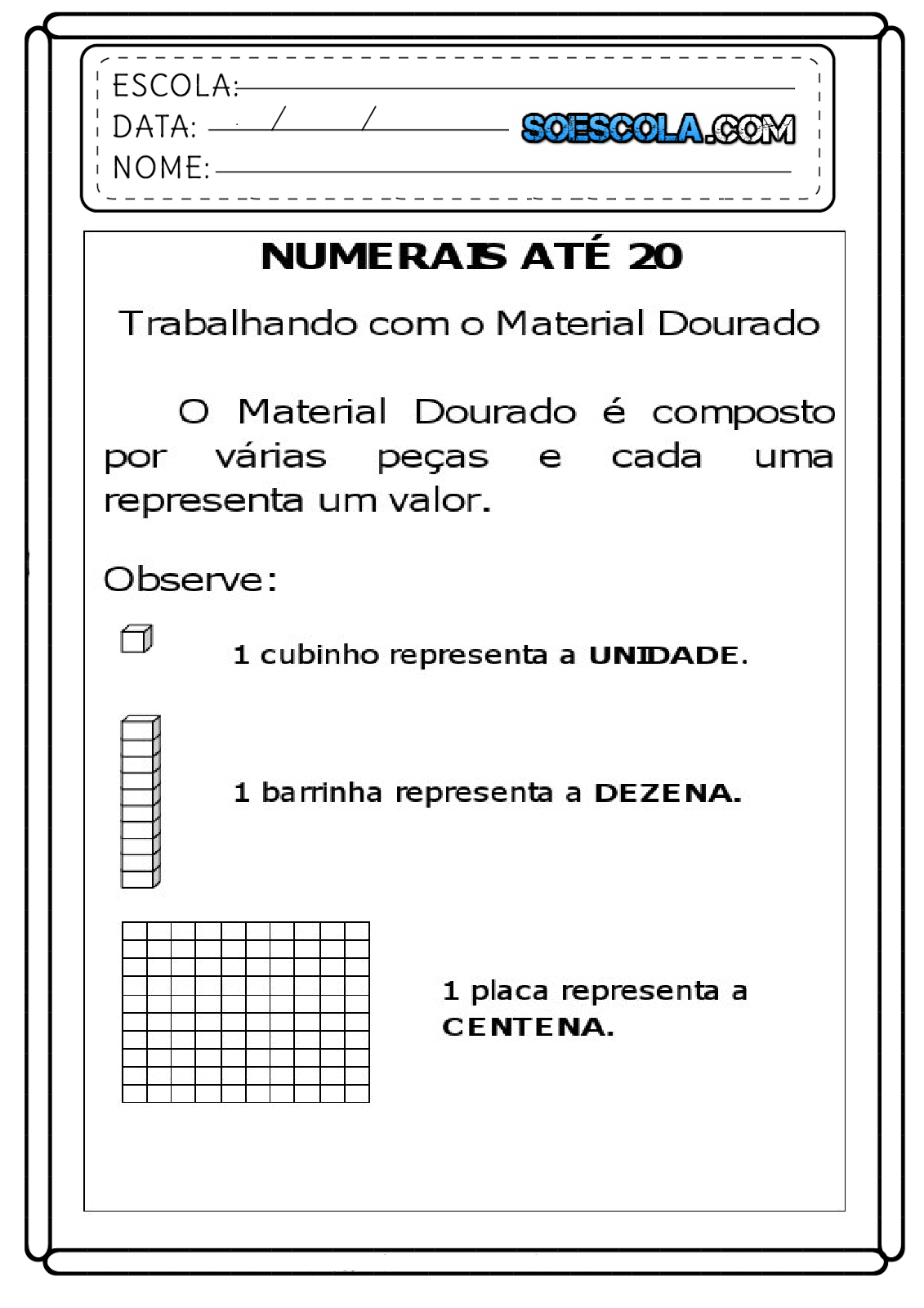 Atividades com Numerais até 20 - Para imprimir - Folha 01
